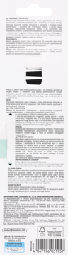 Tył kartonowego opakowania grzebienia do włosów do pasemek: białe, zielone akcenty, kod kreskowy i logo FSC.