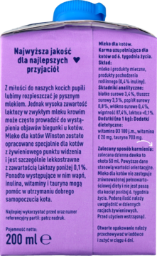 WINSTON ,mleko dla kotów,tył