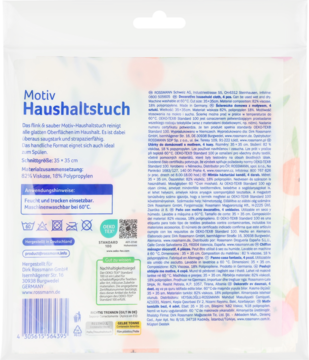 Tył opakowania ściereczki domowej flink & sauber motiv Haushaltstuch, z tekstem i delikatnym kwiatowym wzorem.