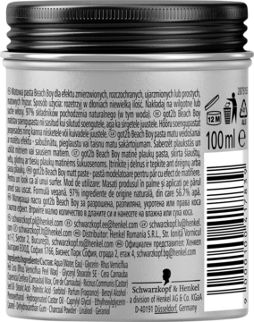 Tył matowej pasty got2b Beach Boy 100ml w srebrnym słoiku, z tekstem opisującym skład i użycie.