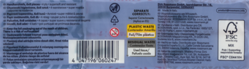 Tył opakowania chusteczek higienicznych Alouette 4-warstwowych. Widoczny kod kreskowy, symbole recyklingu i logo FSC.