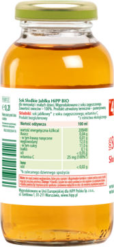HIPP BIO od pokoleń 100% sok,sok, Słodkie Jabłka, po 4. m-cu,tył