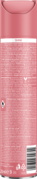 Tył różowego lakieru do włosów Schwarzkopf Taft Shine 250ml, z polskim opisem, symbolami vegan i recyklingu.