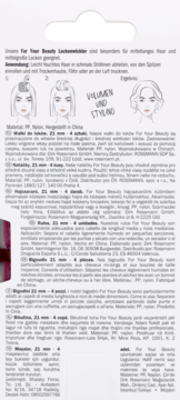 Tył opakowania For Your Beauty: wałki rzepowe 21mm, instrukcje, opisy multi-językowe, dodają objętość, działanie antystatyczne.