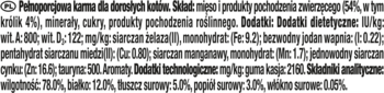 Rozmyta etykieta karmy dla kotów GOURMET Gold Pasztet, zawierająca listę składników i dodatków.