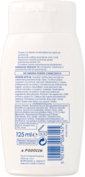 Tył białej butelki Ziajka Kids emulsji do opalania SPF 30, z polskimi napisami i składem.