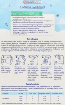 Ulotka Babydream 2: mleko następne dla niemowląt po 6. miesiącu życia, ze szczegółowymi instrukcjami.