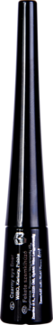 WIBO Black Eyeliner, czarna, stożkowa butelka z aplikatorem. Widok z przodu, głęboka czerń, efekt long lasting.