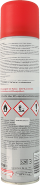 Tył opakowania Impregnatu Rubin w białym sprayu z czerwoną nakrętką, widoczne instrukcje i piktogramy.