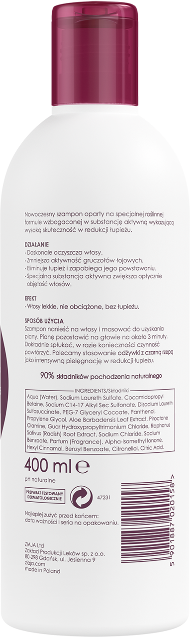 Ziaja Anti-Schuppen Shampoo – 400 Ml, Mit Octopirox, Reduziert Schuppen & Talg – Für Haare Mit Schuppenbildung
