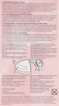 Opakowanie wkładek laktacyjnych Babydream 30 sztuk, z diagramem pokazującym chłonność i dopasowanie.