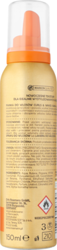 Tył złotej pianki do włosów ISANA CURLS & WAVES z pomarańczową nakładką, widoczne etykiety i składniki.