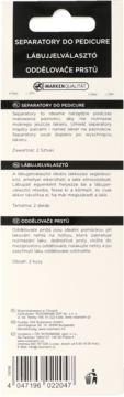 Tył opakowania separatorów do pedicure, 2 sztuki, z opisami po polsku, węgiersku i czesku, idealne do malowania paznokci.