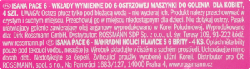 Tekst informacyjny Isana Pace 6 wkłady wymienne do maszynki dla kobiet, 4 sztuki, na różowym tle.