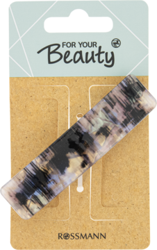 Klamra do włosów nr 18 For Your Beauty Rossmann, wzór czarno-biało-perłowy z połyskiem, na opakowaniu.