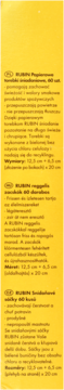 Opis produktu: RUBIN Papierowe torebki śniadaniowe 60 szt., tekst na żółtym tle. Informacje o zastosowaniu.