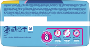 Tył opakowania podpasek Always Ultra Long (Rozmiar 2) z informacjami i ikonami potrójnej ochrony.