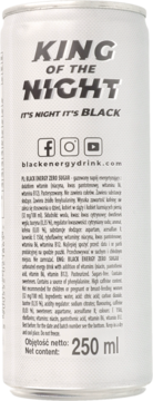 Biała puszka napoju energetycznego Black Energy Zero Sugar, King of the Night, 250 ml, z witaminami, widok z przodu.