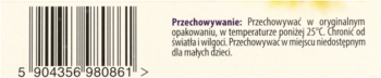 Zbliżenie spodu opakowania Rutinacea Junior suplementu diety z kodem kreskowym i fioletowym tekstem instrukcji.