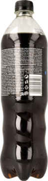 Tył butelki napoju Pepsi Max Cola, z czarnym kapslem, widoczną etykietą i pełnym opisem składników.