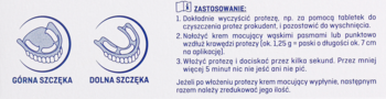 Prokudent med. krem mocujący do protez: diagramy stosowania na szczękach górnej i dolnej z instrukcją.