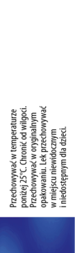 Pionowy tekst w języku polskim: instrukcja przechowywania leku Cholinex, na białym tle z niebieskim gradientem na dole.