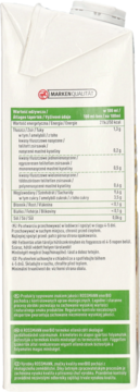 Tył białego kartonu fermentowanego napoju ryżowego enerBio, widoczna tabela wartości odżywczych i tekst BIO.