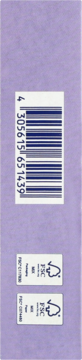 Pionowy widok tyłu fioletowego opakowania patyczków Isana z kodem kreskowym 4305615651439 i dwoma logo FSC Mix.