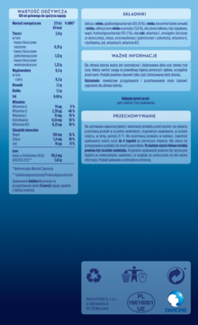 Tył opakowania Bebilon 4 Advance Pronutra, niebiesko-biały, z tabelą wartości odżywczych i składników.
