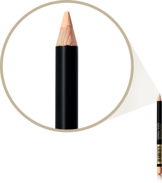 Max Factor Kohl Kajal Masterpiece Natural Glaze, czarna kredka do oczu, zbliżenie na zaostrzoną beżową końcówkę.