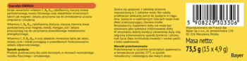 Tył opakowania Supradyn Intensia Energy, suplement diety z witaminami, żółte pudełko z kodem kreskowym.