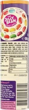 Tył fioletowego opakowania Jelly Bean Factory 90g z informacjami odżywczymi i listą składników.