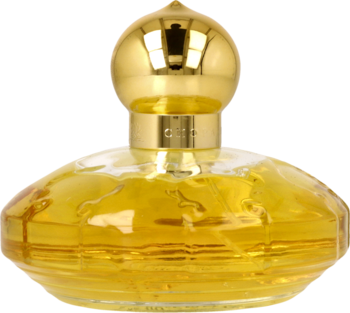 Chopard Casmir orientalno-waniliowa woda perfumowana w złotej butelce, okrągła nakrętka, ujęcie z przodu.
