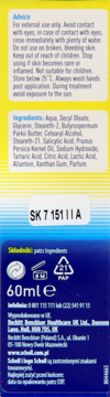 Tył opakowania kremu zmiękczającego Scholl 60ml, z listą składników, instrukcjami i symbolami.