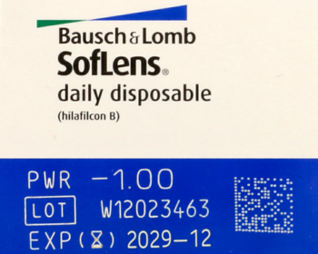 Bausch & Lomb SofLens daily disposable soczewki kontaktowe, moc -1.00, białe pudełko, widok z przodu.