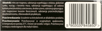 Tył opakowania MenMag suplement diety, czarne z białym tekstem i kodem kreskowym 5902020845850.