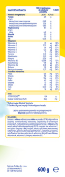 Bebiko Junior 3, szczegółowa etykieta z tabelą odżywczą i pełną listą składników produktu.