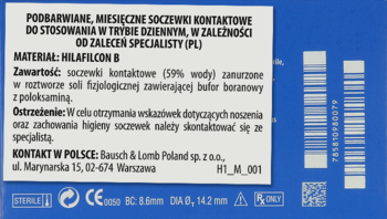 SOFLENS 59 ,soczewki kontaktowe do noszenia w trybie dziennym, moc: -1,00,lewa