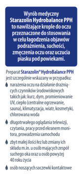 Niebieska etykieta Starazolin Hydrobalance PPH: nawilżające krople do oczu na suchość i podrażnienia.