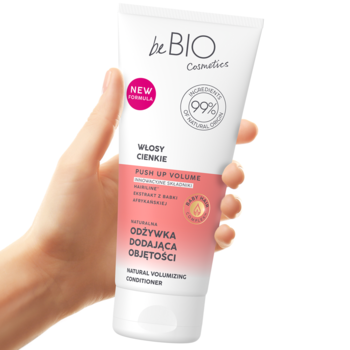 BEBIO COSMETICS Push Up Volume ,odżywka do włosów cienkich, dodająca objętości,lewa
