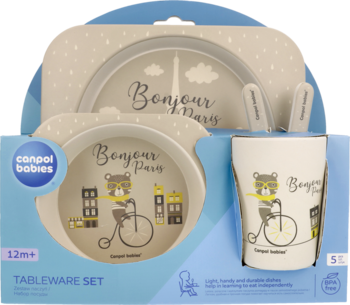 CANPOL BABIES ,zestaw naczyń 5 elementów Bonjour Paris mix,lewa