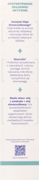 Infografika Mustela Stelatopia+ z patentowanymi składnikami aktywnymi: destylatem oleju słonecznikowego, Bioecolią i trio olejów.