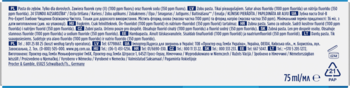 Tył opakowania pasty Oral-B Pro Expert Deep Clean 75ml. Białe, z drobnym tekstem w wielu językach, symbolami recyklingu i CE.