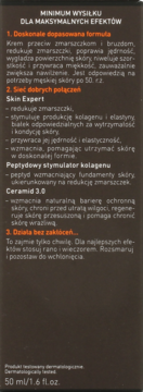 Tył ciemnego opakowania kremu przeciwzmarszczkowego 100% FOR MEN 50+, z polskim opisem działania i składników.