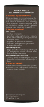 Tył ciemnego opakowania kremu rewitalizującego 100% for MEN 30+ z białym i pomarańczowym tekstem, 50 ml.