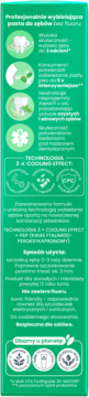 Zielona wybielająca pasta do zębów bez fluoru. Widok pionowy opakowania z opisem cech i technologii Cooling Effect.