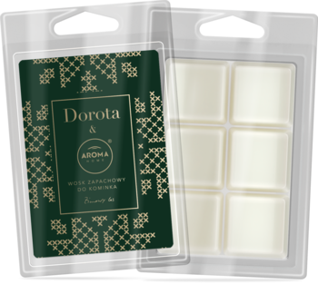Wosk zapachowy Dorota Szelągowska & Aroma Home w przezroczystym opakowaniu, widoczne 6 białych kostek wosku.