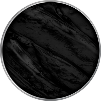 Czarne, okrągłe mydełko do brwi Black Star Soap, błyszczące, falista tekstura, utrwalające, zbliżenie.