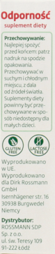 Boczny panel opakowania suplementu diety Altapharma Odporność, z tekstem o przechowywaniu, logo i danymi producenta.