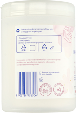 Tył białego opakowania nawilżanego papieru Avellia Pro Femme, z symbolami recyklingu i ikoną spłukiwania.